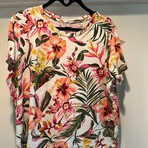 Floral Short-Sleeve Crewneck Top Topical Print XL